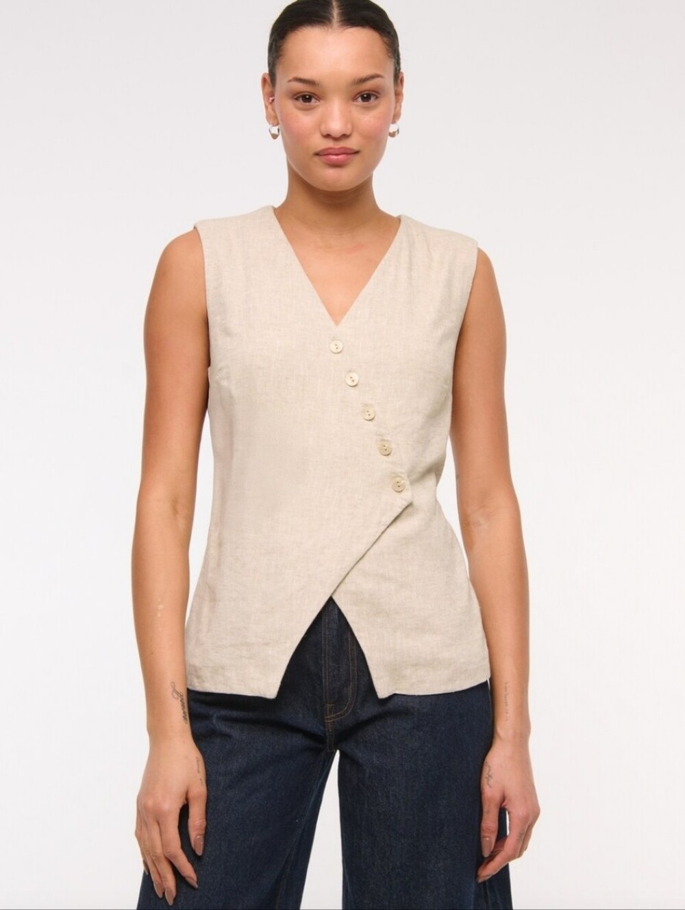 Abercrombie & Fitch Asymmetrical Linen-Blend Vest Size Large